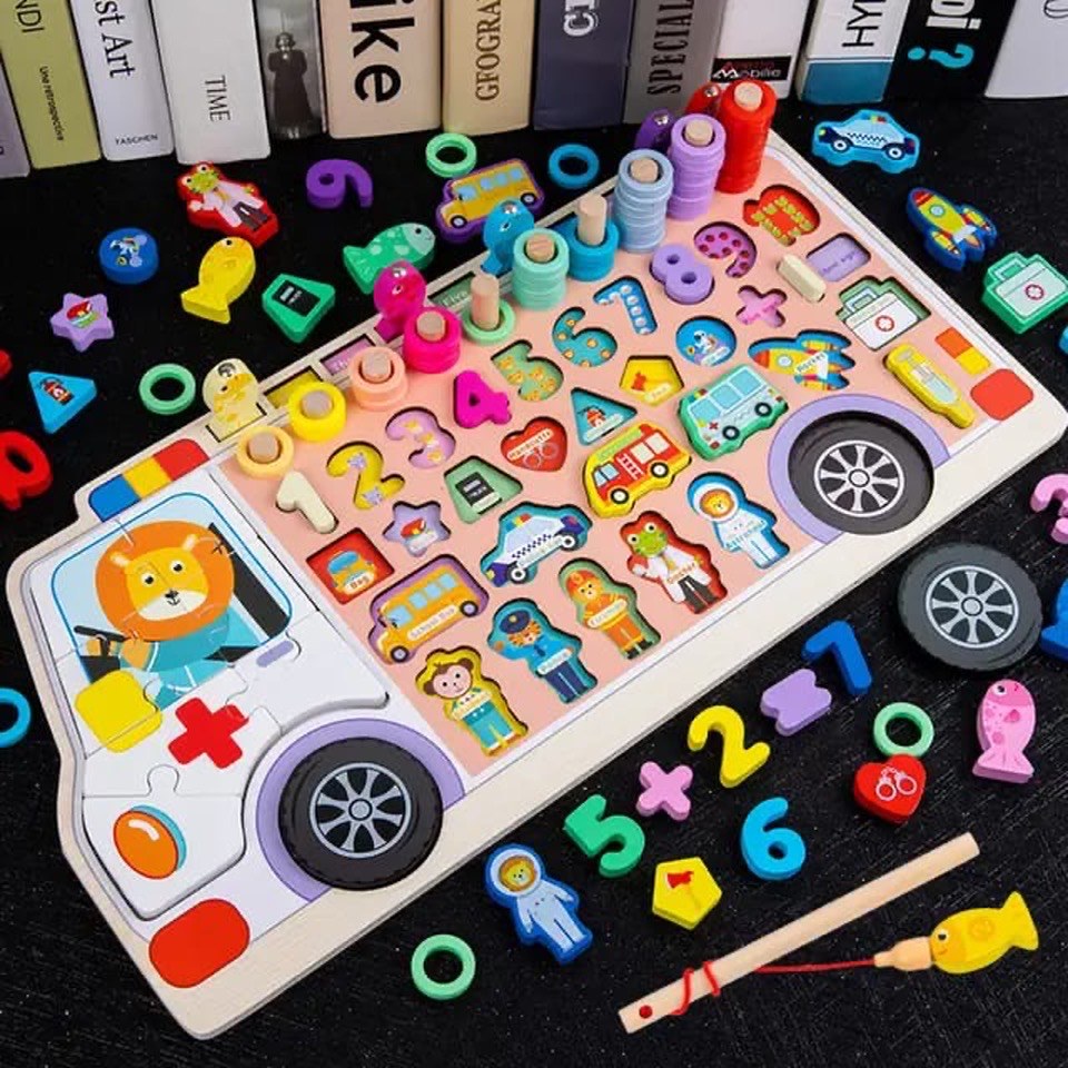 Joc Montessori Tabla Educativa Cu Cifre Si Autovehicule Sub Forma De Ambulanta