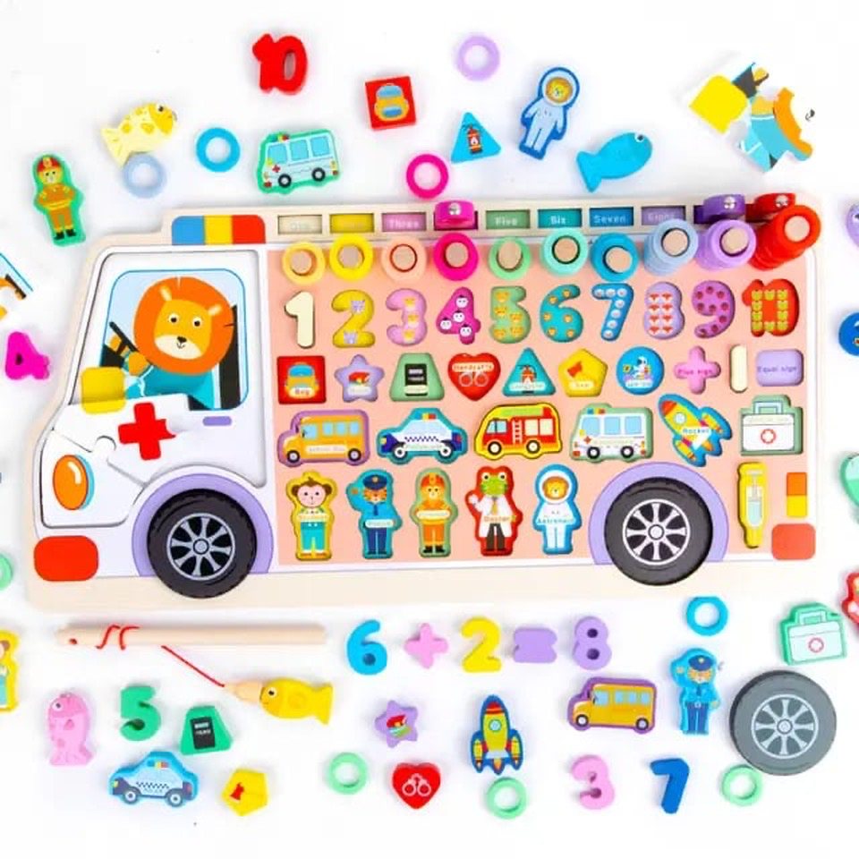 Joc Montessori Tabla Educativa Cu Cifre Si Autovehicule Sub Forma De Ambulanta