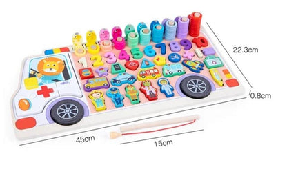 Joc Montessori Tabla Educativa Cu Cifre Si Autovehicule Sub Forma De Ambulanta