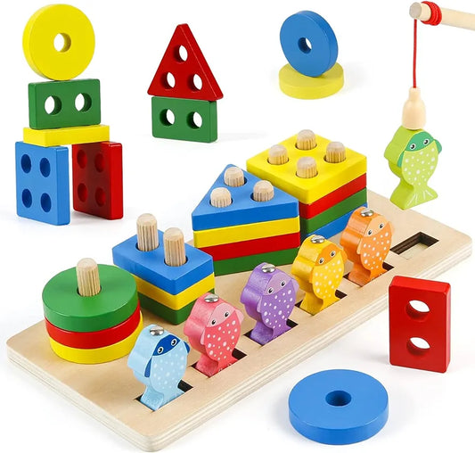 Joc Sortator De Forme Pe Coloane Si Pescuit Montessori