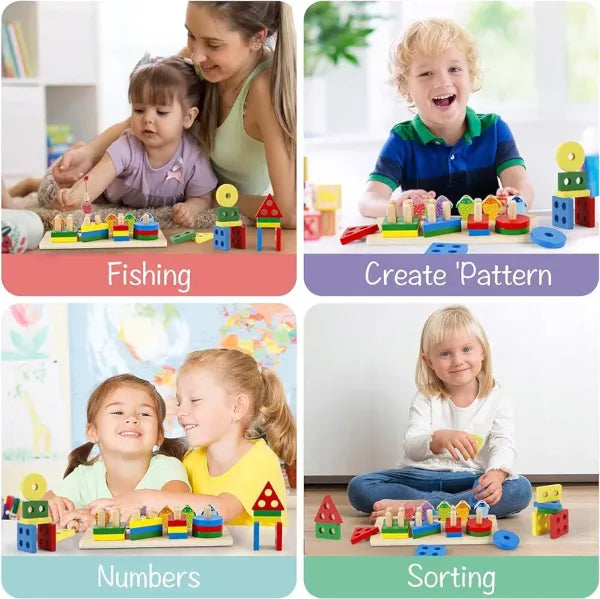 Joc Sortator De Forme Pe Coloane Si Pescuit Montessori