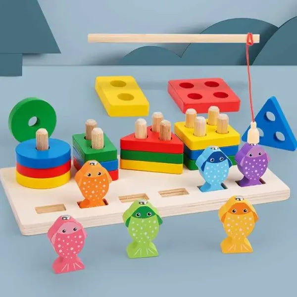 Joc Sortator De Forme Pe Coloane Si Pescuit Montessori